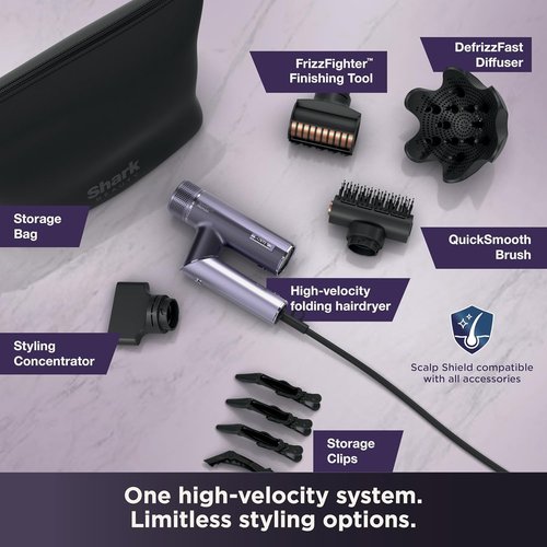 Shark SpeedStyle Pro Flex Hair Dryer System - High-Velocity, Lightweight, Ionic with Scalp Shield & IQ Styling Suite