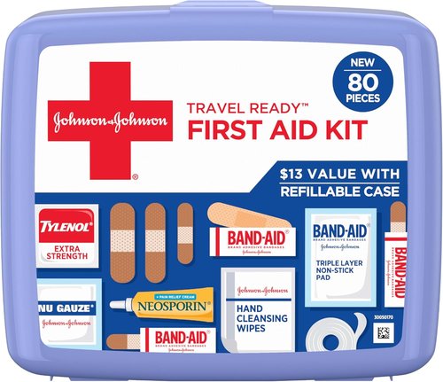 BAND-AID Brand Portable Emergency First Aid Kit - 80 Pieces for Home, Travel & Outdoor Use