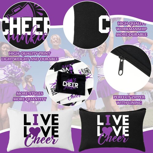 Pinkunn 20 Pcs Cheer Makeup Bags Bulk Cheer Team Gifts for Women Canvas Makeup Case Cheerleader Teams Gifts Zipper Cosmetic Pouch for Cheerleading Party Favors Supplies(Purple)