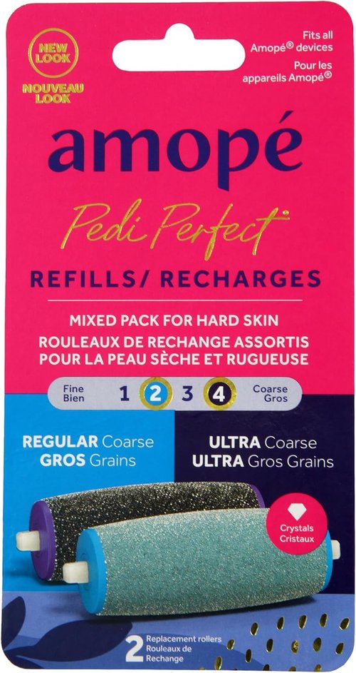 Amope Pedi Perfect Electric Callus Remover Refills - Diamond Crystal Rollers for Hard Skin | 2 Count