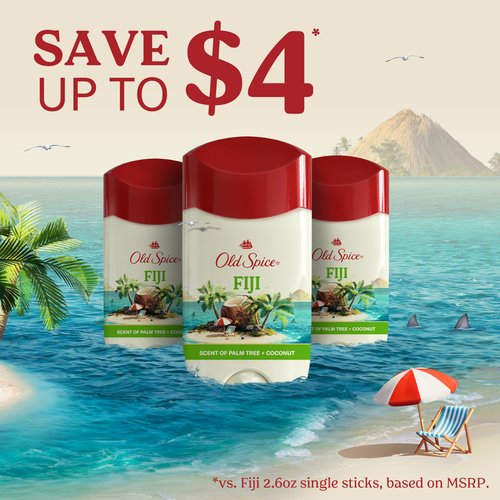 Old Spice Dry Feel Antiperspirant Deodorant for Men, 24/7 Freshness, 24/7 Sweat & Odor Protection, Gentle on Skin with Skin Conditioners, Fiji with Palm Tree + Coconut Scent, 2.6 oz (Pack of 3)