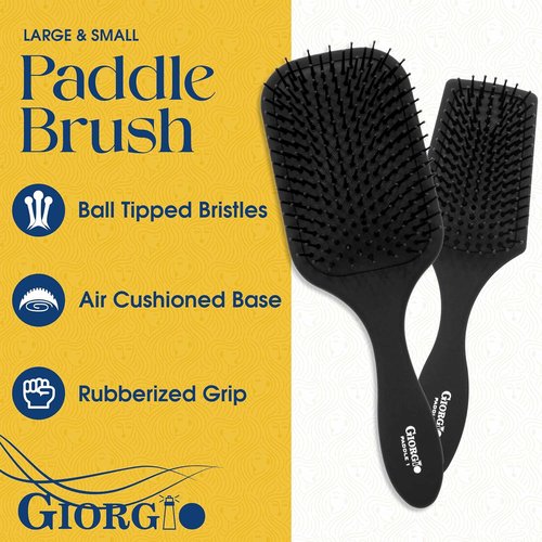 Giorgio Hair Brush Set - Black Paddle Brush with Tourmaline Bristles for All Hair Types | Wet & Dry Use
