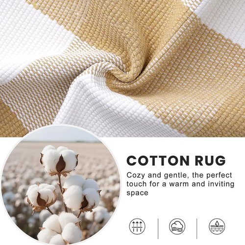 OLANLY Buffalo Plaid Rug - Washable Beige & White Cotton Checkered Doormat | 2' x 4'3" for Indoor/Outdoor Use