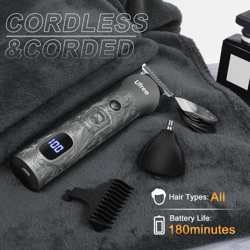 Ufree Beard Trimmer for Men Professional with Hair Clippers, Barber Clippers and Trimmers Set, Electric Razor Shavers for Men, Cordless Mens Grooming Kit for Nose, Ear, Face, Hair, Gifts