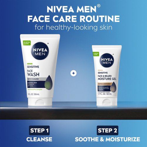 NIVEA MEN Sensitive Face and Beard Moisture Gel, Gentle Face and Beard Moisturizer for Men Instantly Hydrates Skin and Conditions Beards, 1.7 Fl Oz Tube, Pack of 3