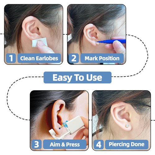 TKKUY 24 Pcs Ear Piercing Kit Disposable Ear Piercing Gun Kit 8 Pcs Self Piercing Gun with Cubic Zirconia Earrings Stud 4 Prong / 6 Prong Setting 3mm Diameter Ball Ear Stud Ear Piercer Kit Tool Gold