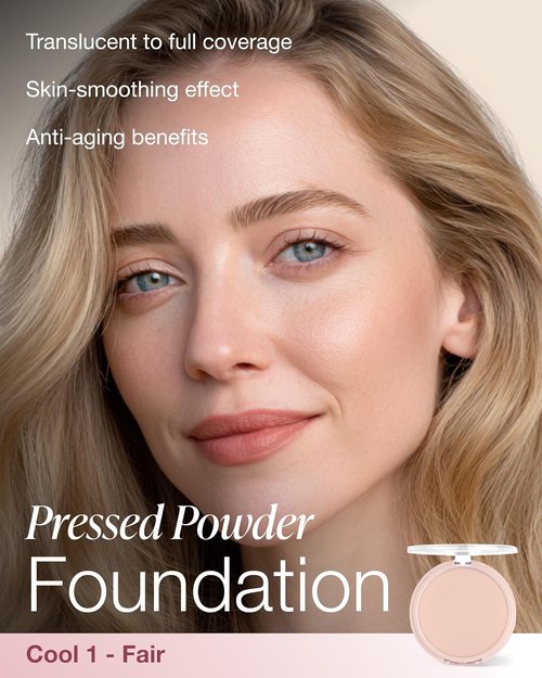 Mineral Fusion Pressed Powder Foundation - Matte Finish for Fair Skin with Pink/Red Undertones | Talc-Free, Vegan, Hypoallergenic (Cool 1)