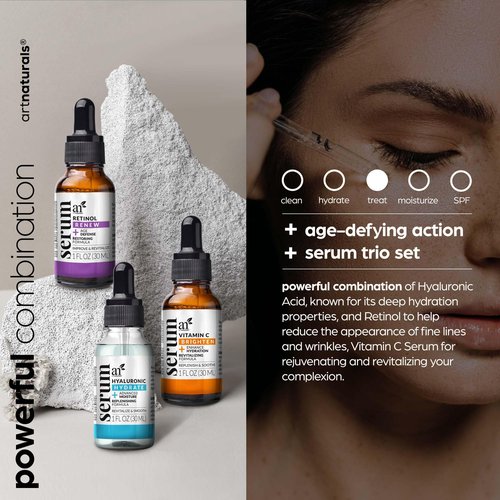 artnaturals Anti-Aging-Set with Vitamin-C Retinol and Hyaluronic-Acid - (3 x 1 Fl Oz / 30ml) Serum for Anti Wrinkle and Dark Circle Remover – All Natural and Moisturizing