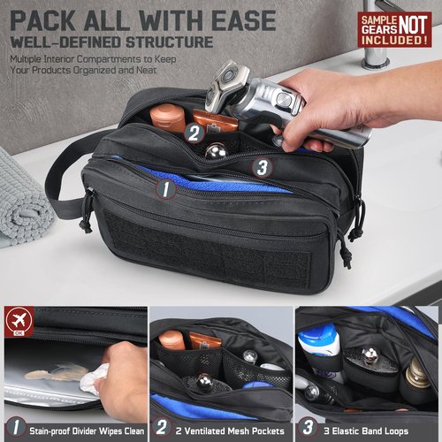 RXW Toiletry Bag for Men, Tactical Dopp Kit Military Hygiene Bag Mens Toiletry Travel Bag MOLLE EDC Pouch Small Toiltries Travel Bathroom Shaving Kit Shower Bags