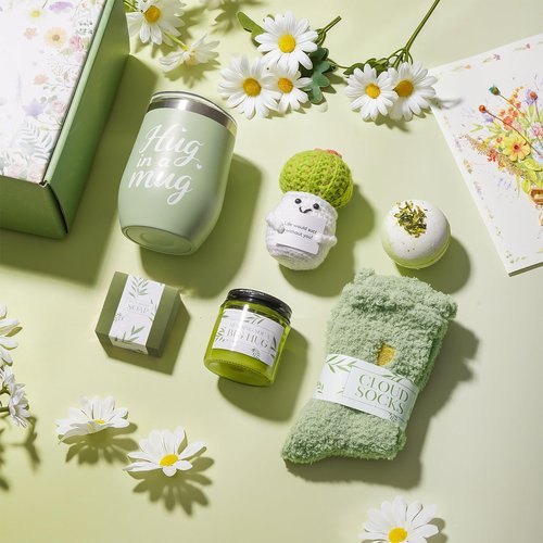 PrecisEdge Birthday Gifts for Women 11 Pcs Self Care Baskets for Women, Christmas Thinking of You Friendship Gift Box, Candles and Bath Shower Sets for Mom Grandma Sister Friends (Sage Green)
