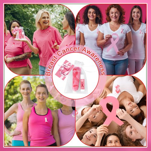 20 Sets Breast Cancer Awareness Favors Pink Ribbon Hand Cream Lip Balm with Thank You Cards Organza Bags Awareness Gifts for Women Nurse Breast Cancer Charity Event Survivor Campaign Party Favors