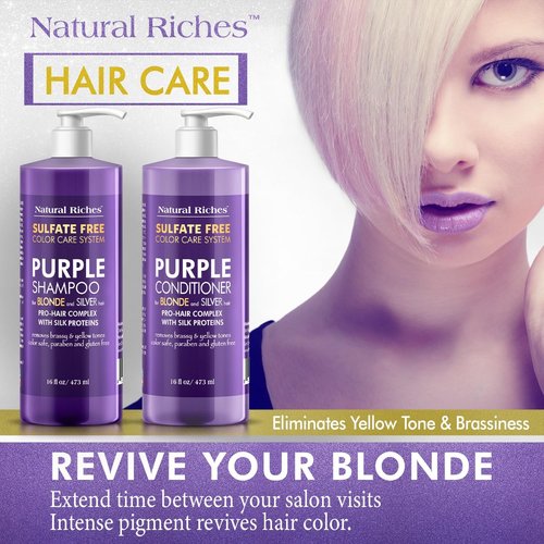 Natural Riches Purple Shampoo & Conditioner Set - Sulfate-Free, Color-Safe for Blonde & Gray Hair | 16 fl oz Each