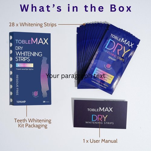 TobleMAX Teeth Whitening Strips – 14-Day Treatment, Non-Slip & Enamel-Safe, 10% Hydrogen Peroxide with Coconut Oil for Sensitive Teeth, Fast Stain Removal