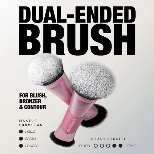 Real Techniques Ultimate Multi Tasker Brush, Dual-Ended Makeup Brush for Foundation, Blush Bronzer & Powder, Precision Sculpting & Blending, UltraPlush Bristles, Cruelty-Free, 1 Count
