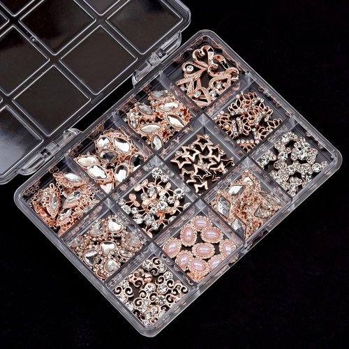 120pcs Rose Gold Nail Rhinestone Charms 3d Heart Gems Alloy Nail Art Jewelry Star Crown Crystal Rhinestone Nail Studs Shining Cherry Stone Jewels for Y2k Women Girl Acrylic Nails Design DIY Crafts Set