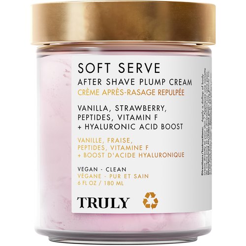 Truly Beauty Soft Serve After Shave Plump Cream | Hydrating & Plumping Cream for Post-Shave Smoothness | With Hyaluronic Acid & Peptides for Firm, Youthful Skin | Strawberry, Vanilla & Amber Scent