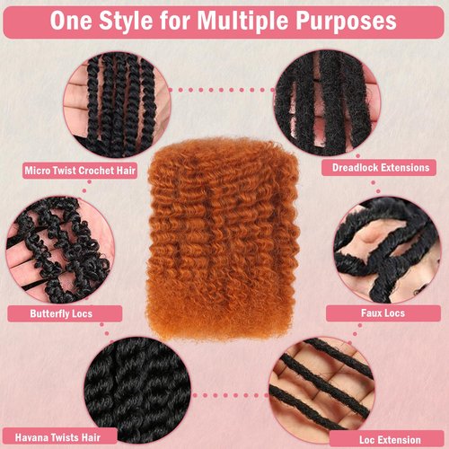 Unipearl Afro Kinkys Bulk Human Hair 18 Inch 50g/Pack Ginger-100% Real Kinky Curly Human Hair for Afro Twist Hair, Braiding Hair, Repair Locs, Dreadlock Extensions, Afro Kinky Bulk Crochet Braids