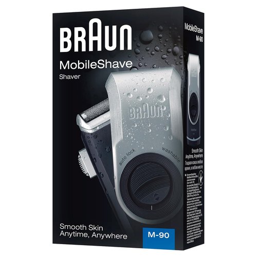Braun MobileShave M-90 Travel Shaver - Precision Trimmer & Washable Design in Silver