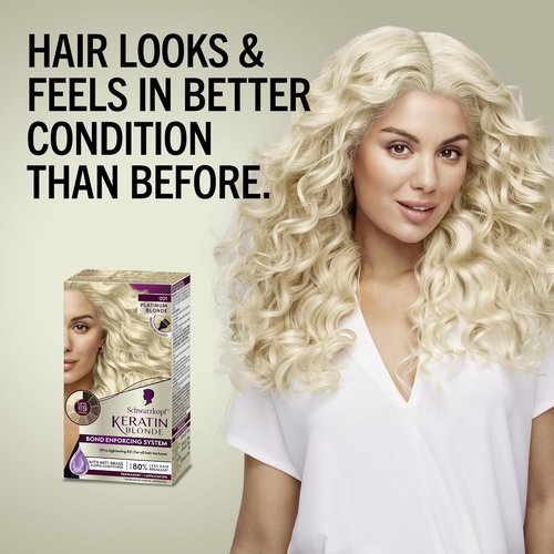 Schwarzkopf Keratin Blonde Hair Dye - 001 High Lift Platinum Blonde | Professional Permanent Color with Bond Enforcing System & Purple Conditioner