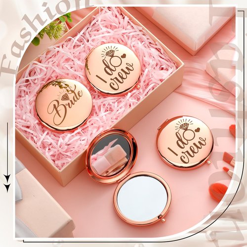 Barydat 8 Pcs Bridesmaid Gifts Set Magnifying Compact Mirror Bride I Do Crew Bridesmaid Proposal Gifts Travel Small Mirror for Purse Makeup Pocket Mirror for Bachelorette Party Wedding Bridal Shower
