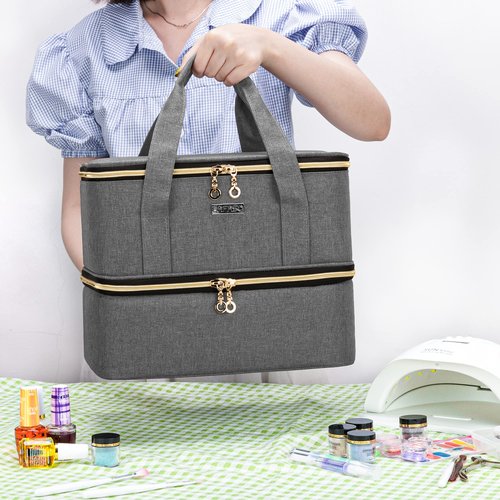 BAFASO Nail Polish Organizer Holds 40 Bottles (15ml - 0.5 fl.oz) and a Nail Lamp, Nail Polish Carrying Case with Manicure Tools Storage Sections (Bag Only), Gray