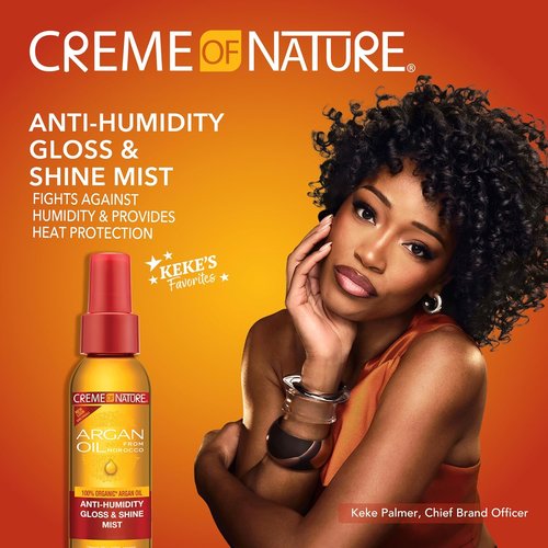 Creme of Nature Anti-Humidity Gloss & Shine Mist - Lightweight Frizz Control & Heat Protection | 4 oz, Organic Argan Oil