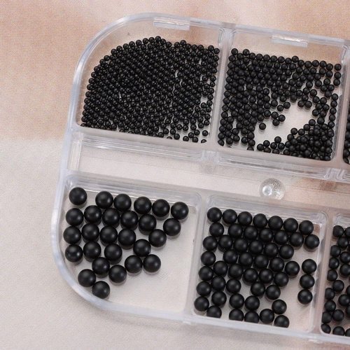 Chunmeng 0.8-3MM Mini Small Finger Nail Beads Metal Caviar Nail Accessories Nail Art Metal 3D Mixed Size DIY Accessories Beads Women's Nail Art（Black）