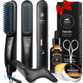 FEBOTE Beard Straightener Kit for Man- Heated Grooming Beard Brush, Beard Balm,Comb,Beard Growth Oil, Value Gift Set for Fathers Day,No-Scald,for Soft,Thick,Curly Beard,Prevent Damage