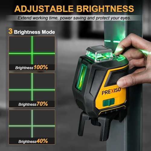 PREXISO 360 Laser Level with Tripod - Rechargeable Green Laser, 100Ft Range, 3 Brightness Settings for Precision Construction