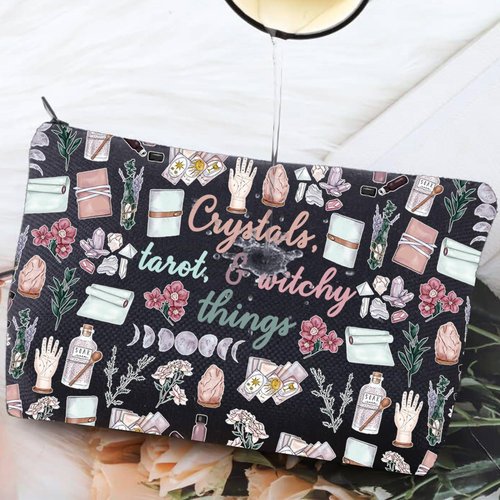 G2TUP Witch Toiletry Bag for Crystals Tarot And Witchy Things Witchcraft Cosmetics Bag Halloween Witch Gift (Crystals Tarot New)