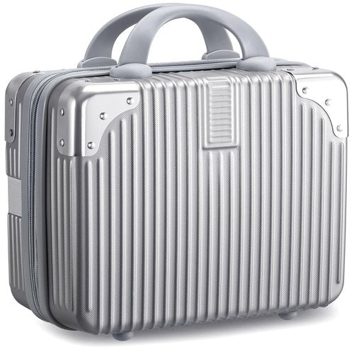 Noverlife 14 Inch Hard Shell Cosmetic Case, Small Hard Case Makeup Travel Case with Elastic Band ABS Carrying Suitcase, Mini Carrying Makeup Suitcase Small Travel Hand Luggage Organizer - Silver