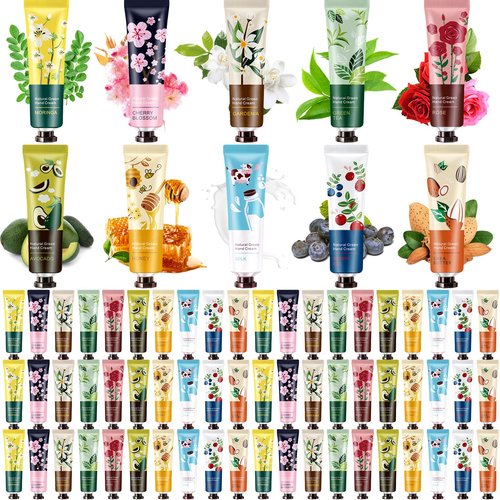 Dansib 60 Pack Hand Cream Gifts Set for Women Mothers Day Gifts for Mom Mini Lotion Bulk for Dry Cracked Hands, Mini Hand Lotion for Nurse Gifts,bridesmaid Gifts,teacher Appreciation Gifts,10 Styles