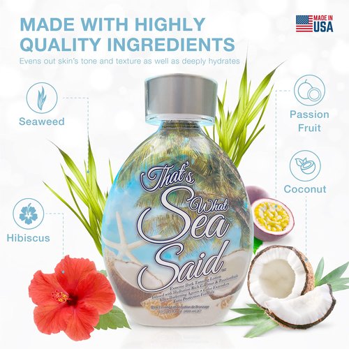 That’s What Sea Said Tanning Bed Lotion Accelerator for Indoor & Outdoors, Fast Dark Tan Enhancer with Coconut Oil & Aloe, Moisturizing Indoor Tanning Lotion for Face & Body, Tattoo-Safe, No Bronzer