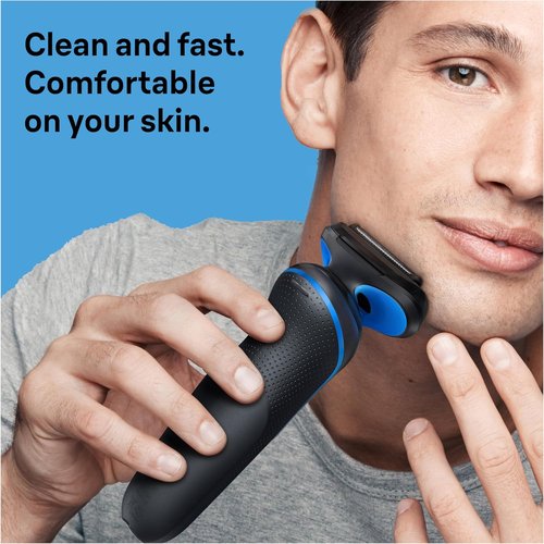 Braun Series 5 Electric Shaver for Men - Wet & Dry Razor with Turbo Mode, Beard Trimmer & Charging Stand - Blue