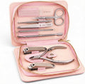 Beauty Power 9 in 1 Professional Manicure Pedicure Set - Stainless Steel Nail Clippers, Nano File, Cuticle Nipper, Scissors, Tweezers, Travel PU Leather Case for Men & Women - Gift Idea - Pink