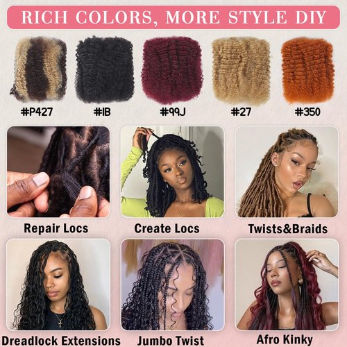 Unipearl Afro Kinkys Bulk Human Hair 18 Inch 50g/Pack Ginger-100% Real Kinky Curly Human Hair for Afro Twist Hair, Braiding Hair, Repair Locs, Dreadlock Extensions, Afro Kinky Bulk Crochet Braids