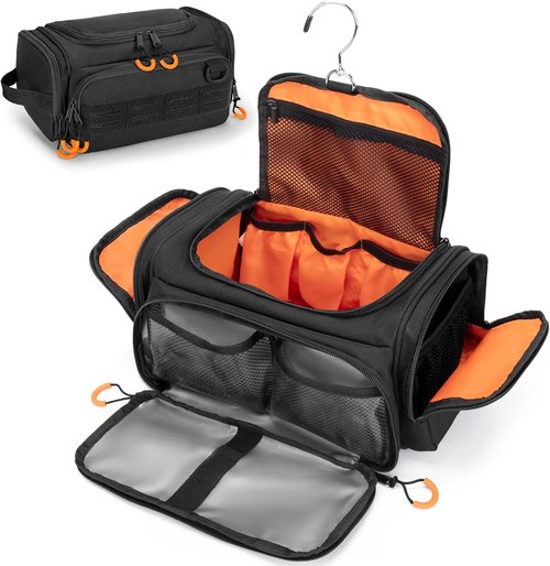 Skiennix Tactical Toiletry Bag - Hanging Travel Dopp Kit Organizer for Men | Black, Perfect for Shaving & Shower Essentials