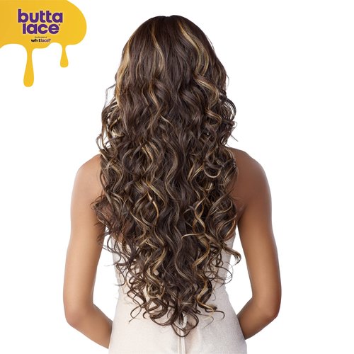 Sensationnel Butta Lace Wigs - Unit 32 Extra Wide 5 Inch Deep Parting Synthetic Preplucked Hairline Glueless Lacefront (1B OFFBLACK)