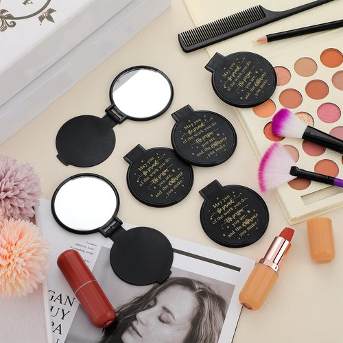 Huwena 100 Pcs Inspirational Compact Mirror Bulk Mini Gifts Women Round Purse Pocket Mirror, Employee Appreciation Gifts for Colleague, Wedding Graduation Party Favors for Guests(Black,Proud)