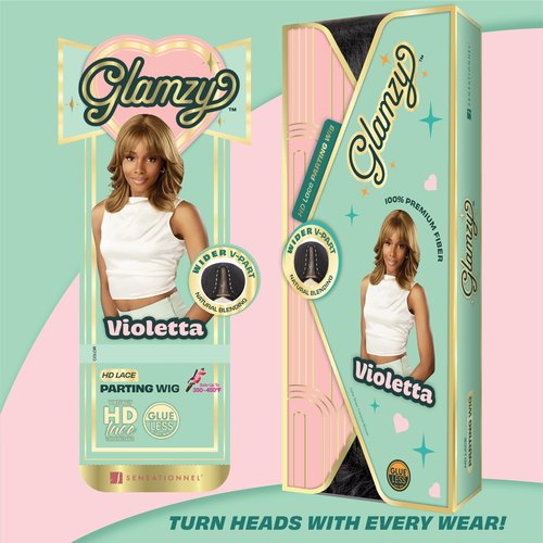 Sensationnel Glamzy Lace Part Wigs - Violetta Glueless Hand Tied Wider V Parting Synthetic Hair (BALAYAGEHAZELNUT)