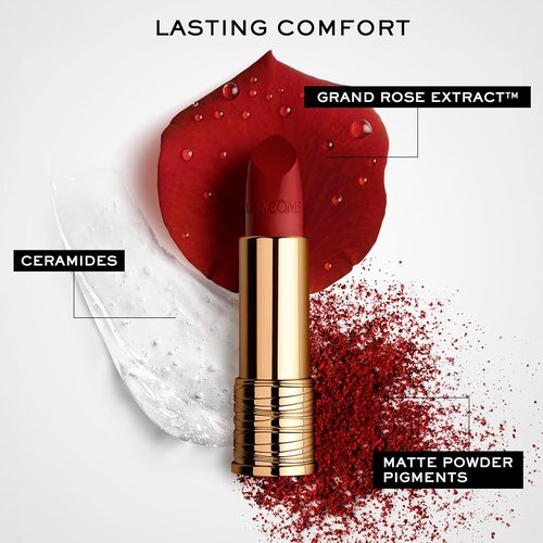 Lancôme L’Absolu Rouge Drama Matte Lipstick - Ultra Matte Finish, 8HR Full Coverage, Moisturizing Formula