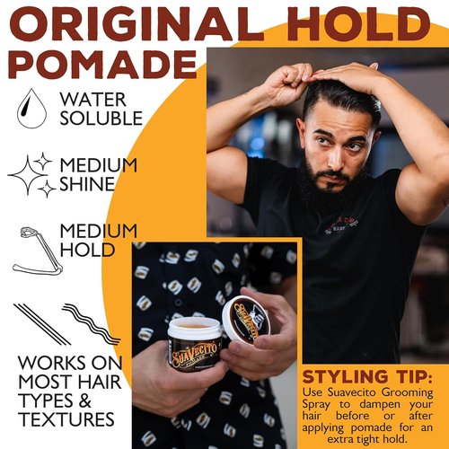 Suavecito Pomade Original Hold - Medium Shine Water-Based Hair Gel, 2.3 oz | Flake-Free & Easy Wash Out