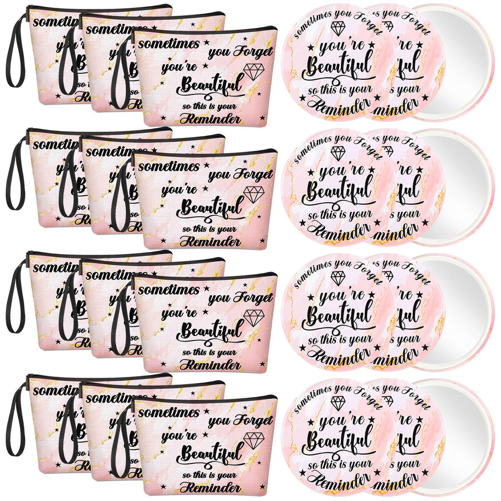 Xuniea 24 Pcs Employee Appreciation Gifts for Women 12 Motivation Canvas Makeup Bags 12 Pocket Mirror Inspirational Thank You Gifts for Women History Social Worker Month Nurse Team(Beautiful)