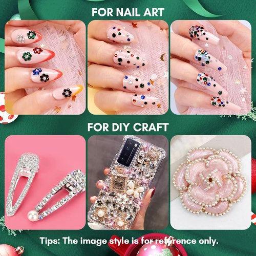 Makartt Red Nail Rhinestones Flatback Rhinestones Multi-Size Round Crystal Glass Nail Charms Diamonds Nail Jewels for DIY Crafts Makeup Nail Art Supplies Accessories Christmas Gift