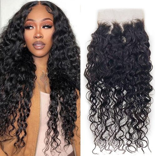 Isufer 6x6 Closure Water Wave Frontal Hd Transparent Lace 10 Inch Pre Plucked Natural Hairline With Baby Hair High Density Wet And Wavy Brazilian Virgin Human Hair