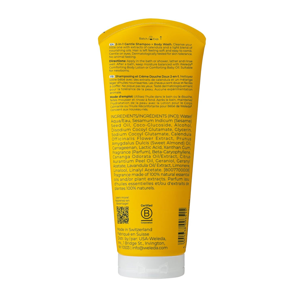 Weleda Baby Calendula 2-in-1 Gentle Shampoo & Body Wash - Plant-Rich Cleanser with Calendula & Almond Oil | 6.8 Fl Oz