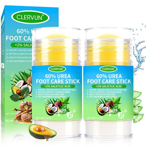 CLERVUN 60% Urea Cream Stick with 2% Salicylic Acid, Anti-Cracking Foot & Hand Cream Moisturizer for Dry Cracked Heel Feet, Knee, Elbow, Foot Balm Stick for Callus Remover & Dead Skin Softener (2)