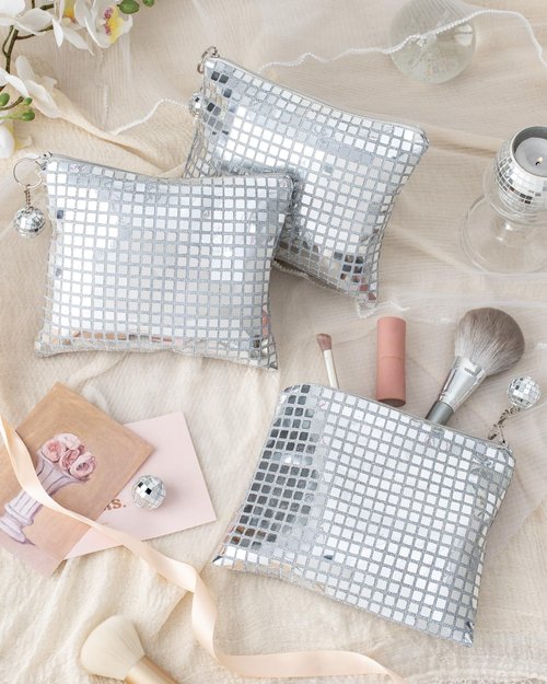 RGBDOT 6 Pack Disco Ball Makeup Bag - Disco Party Decorations and Favors, Sequin Mirror Cosmetic Bag for Women