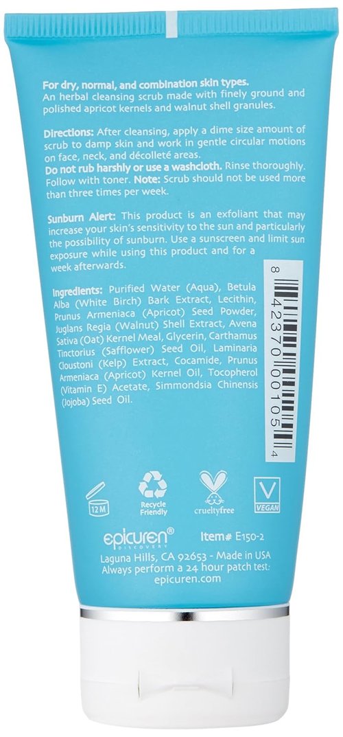Epicuren Discovery Herbal Facial Scrub - Apricot Infused Exfoliating Formula | 2.5 Fl Oz