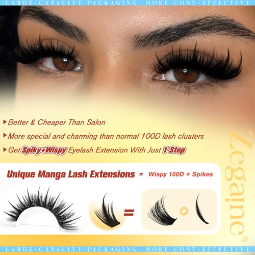 Manga Lash Clusters Wispy Eyelash Clusters With Spikes 300Pcs 13-21MM Long Volume Cluster Eyelash Extensions Fairy Lash Extensions Anime Lash Clusters Thick Individual Lashes by Zegaine